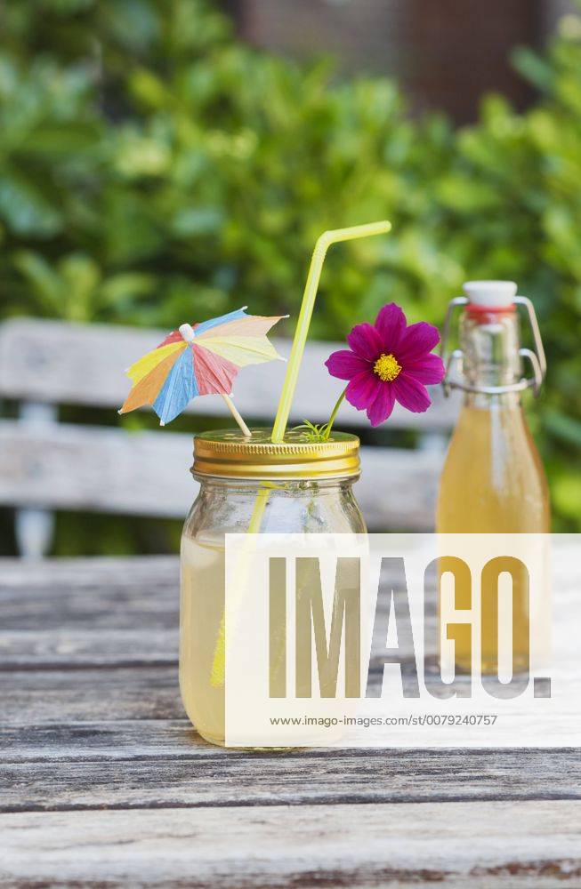 Glass of decorated homemade Elder lemonade GWF05229