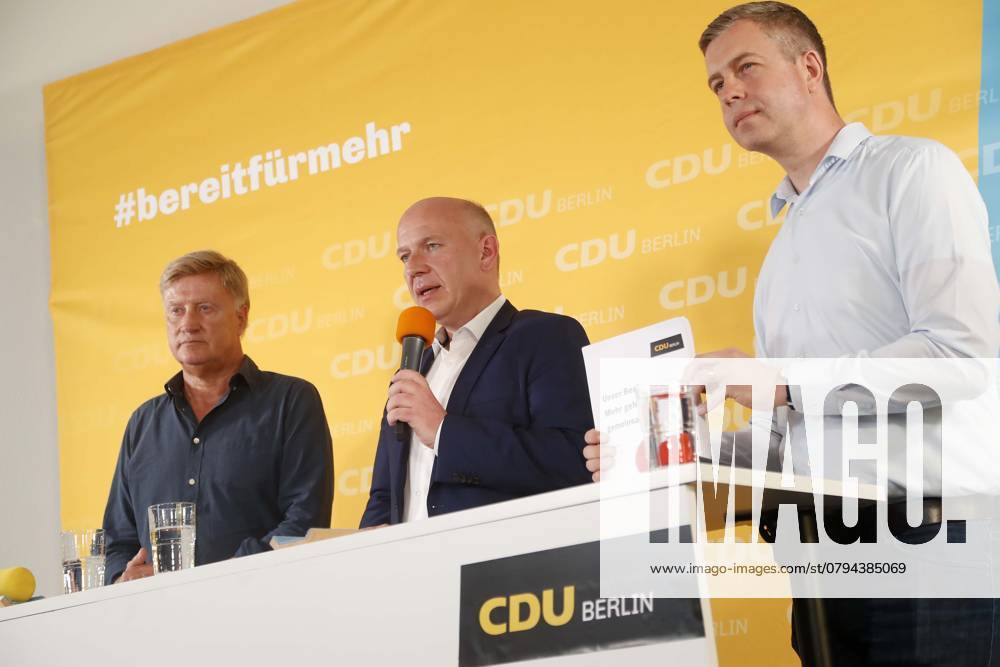 CDU Berlin provides Program for the House of Representatives election 2021 in Berlin before, with Kai Wegner, National Chairman, Ole from Beust, Stefan Evers, Secretary General, Berlin Germany, Germany