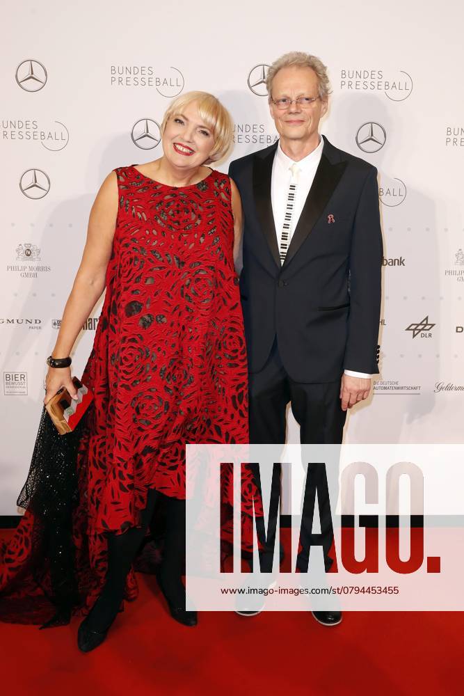 Claudia Roth, Greens, and Martin Paul, Sound, Stones, Shards Musicians, at 65 Federal Press ball in Berlin, at Dress from Talbot Runhof, Berlin Germany, Germany