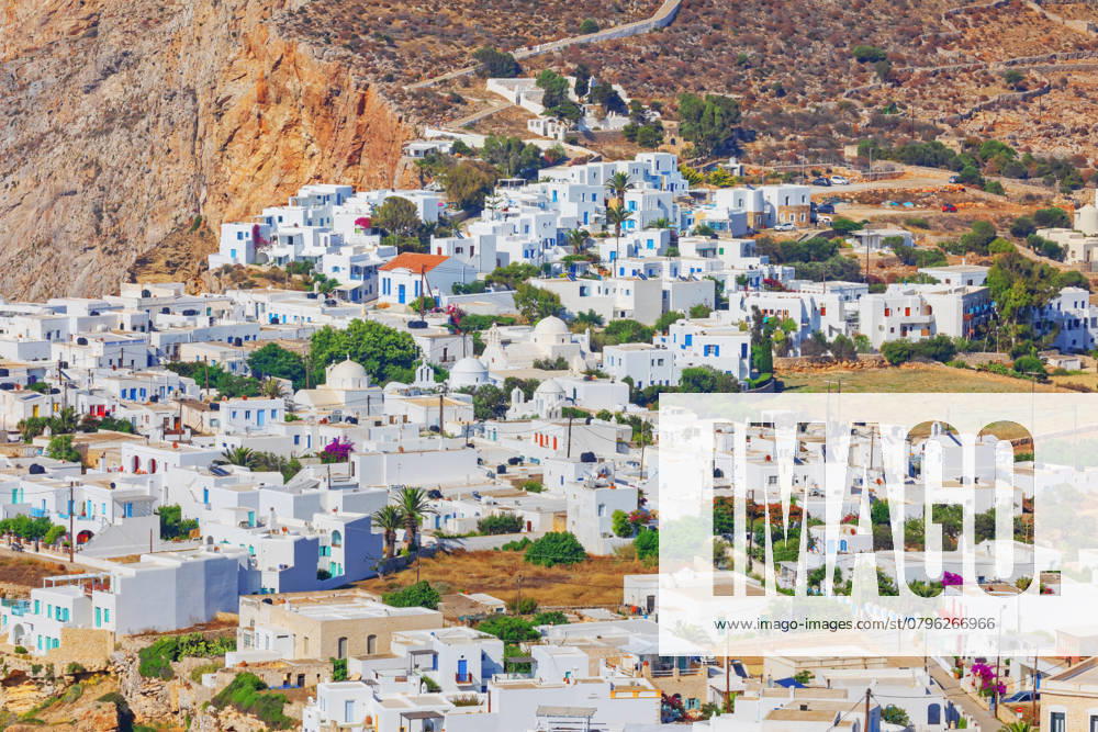 View of Chora village, Chora, Folegandros Island, Cyclades Islands, Greek Islands, Greece, Europe