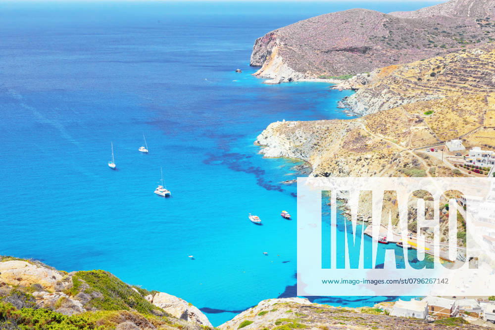 Agali bay, top view, Agali, Folegandros Island, Cyclades Islands, Greek Islands, Greece, Europe