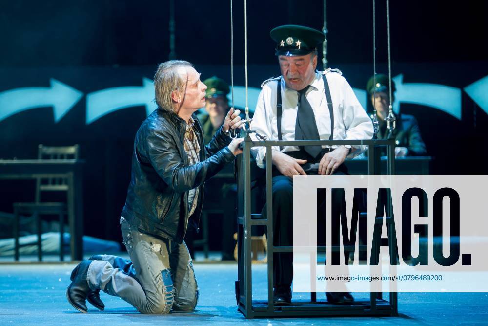 John Krisch as Liliom, Martin Seifert as Police officer, Photo sample from Liliom at Berlin Ensemble staged from Mona Kraushaar on 22 5 2012 in Berlin, Berlin germany, Germany