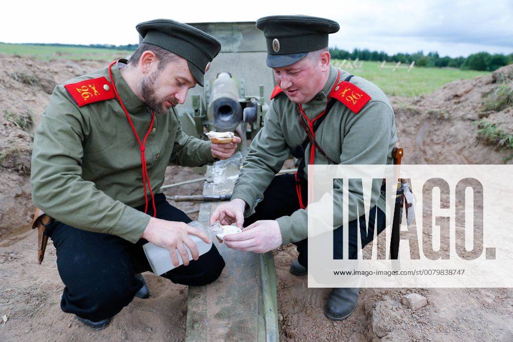 Participants in a historical reenactment of the 1914 Battle of Gumbinnen between the Russian and the German Armies on the Eastern Front of World War I. The battle reenactment is performed as part of the Battle of Gumbinnen military and historical festival near the village of Lermontovo. Vitaly Nevar TASS TS05BFE5