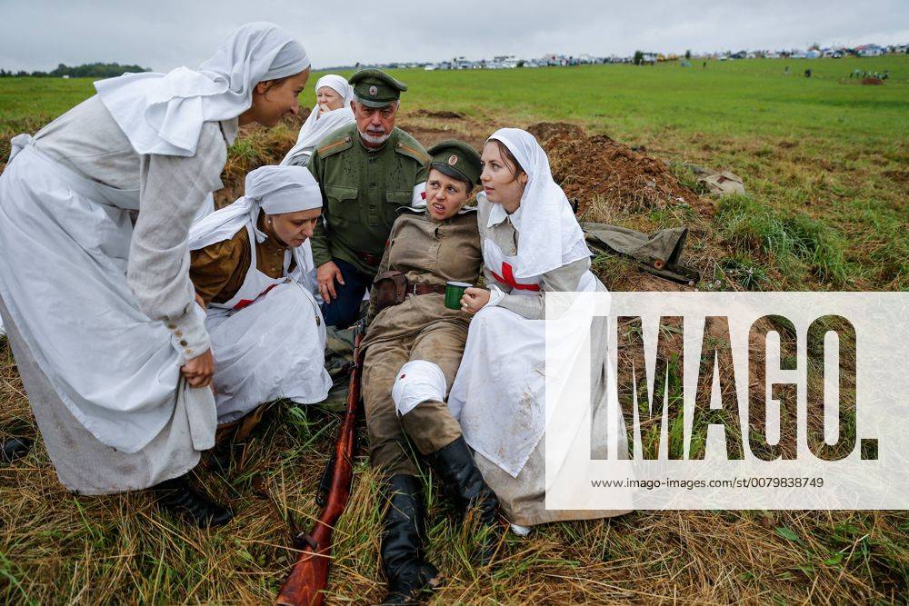 Participants in a historical reenactment of the 1914 Battle of Gumbinnen between the Russian and the German Armies on the Eastern Front of World War I. The battle reenactment is performed as part of the Battle of Gumbinnen military and historical festival near the village of Lermontovo. Vitaly Nevar TASS TS05BFE7
