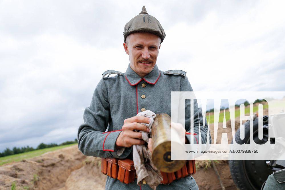 A participant in a historical reenactment of the 1914 Battle of Gumbinnen between the Russian and the German Armies on the Eastern Front of World War I. The battle reenactment is performed as part of the Battle of Gumbinnen military and historical festival near the village of Lermontovo. Vitaly Nevar TASS TS05BFE9