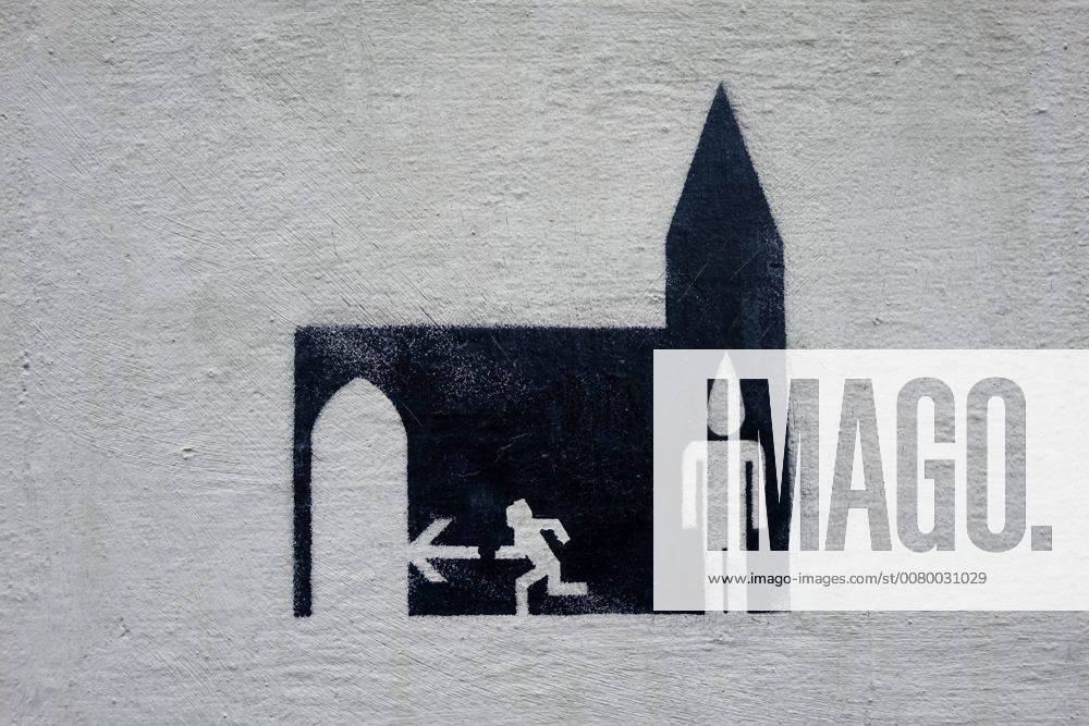 Bonn Old Town North Rhine Westphalia Bonn House wall Graffiti Streetart Church Escape Escape route flee Exit leak