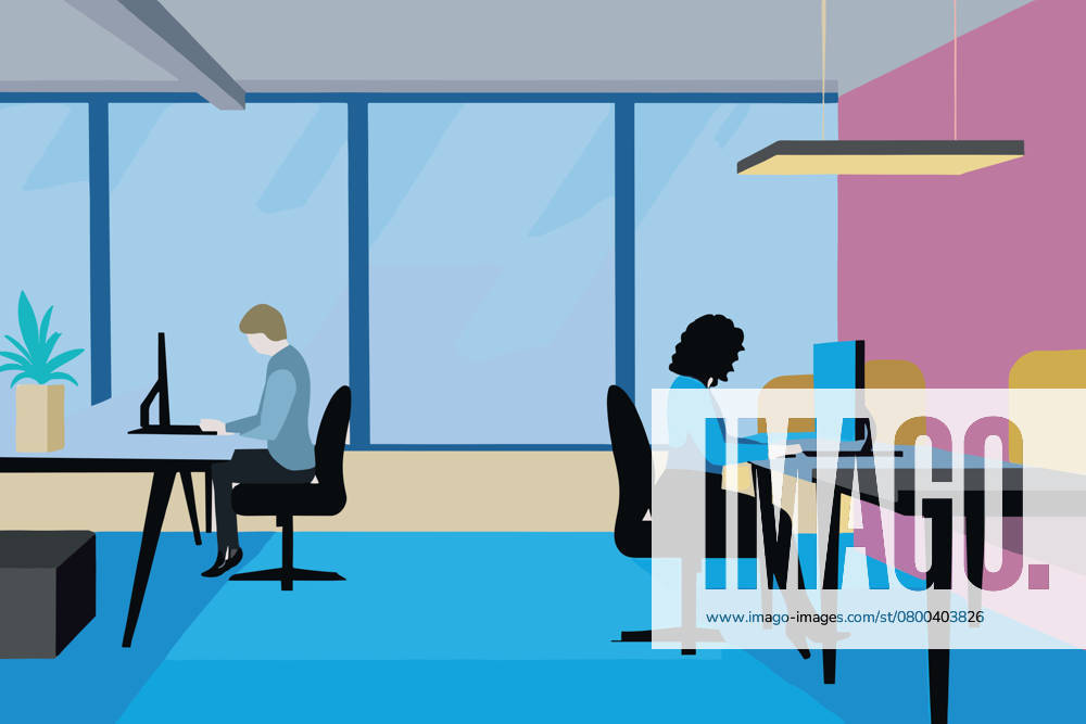 PR_ID26444_10534_BusinessIi.jpg Two professionals are focused on their tasks in a contemporary office environment., Property released Model Released AdalbertoRodriguez_ID26444_763072_012