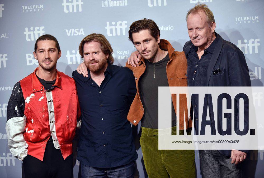 (L-R) Shia Labeouf, director Janus Metz, Sverrir Gudnason and Stellan Skarsgard attend the Toronto International Film Festival photocall for Borg McEnroe at TIFF Bell Lightbox in Toronto, Canada on September 7, 2017. TOR2017090716 CHRISTINExCHEW