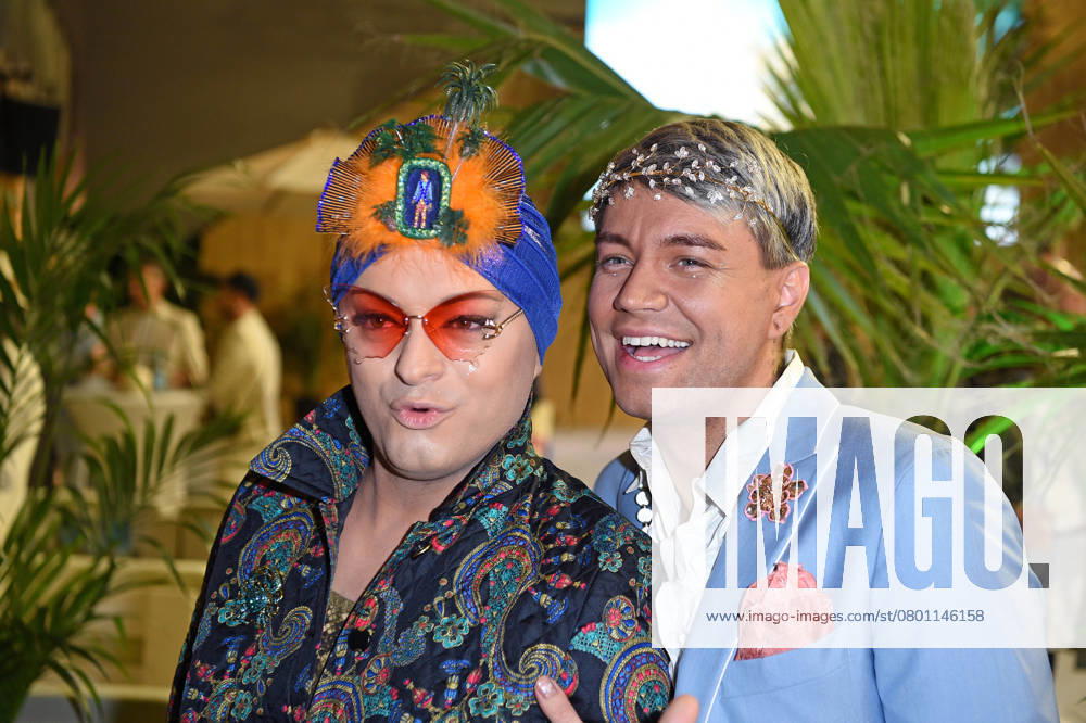 Julian F M Stöckel with friend Marcell Damaschke at the PROMIS UNTER PALMEN premiere at BeachMitte in Berlin on 10 02 2025