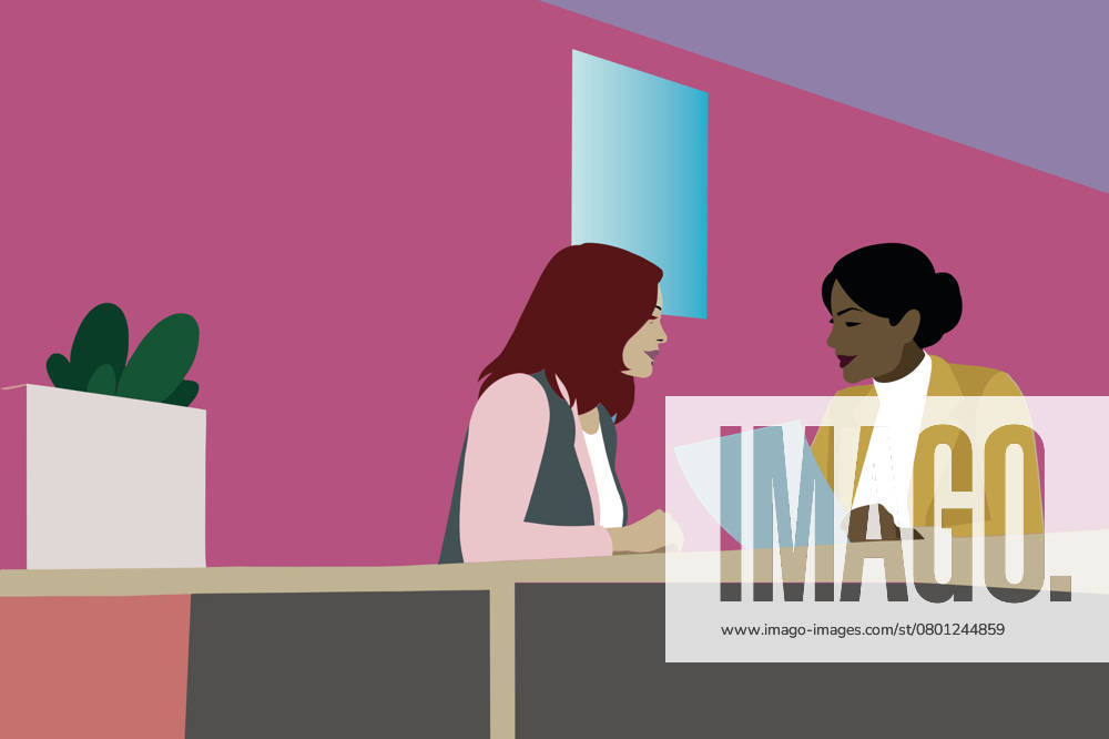 PR_ID26444_10534_BusinessIi.jpg Two women engaged in a business discussion at a table in a vibrant office. They appear to be reviewing documents, surrounded by a lively atmosphere., Property released Model Released AdalbertoRodriguez_ID26444_763077_017