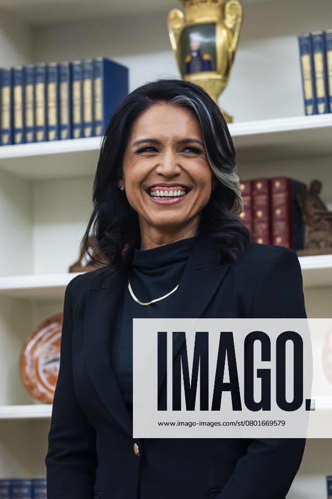 Tulsi Gabbard, Director of National Intelligence (DNI), smiles after she was sworn in for her position in the Oval Office of the White House in Washington, DC, USA, 12 February 2025. Former US Senate Minority Leader Mitch McConnell was the only Republican Senator to vote against her nomination.