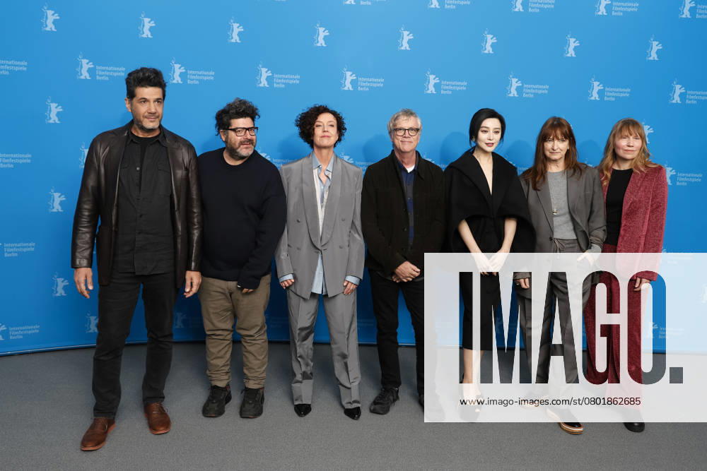 Nabil Ayouch, Rodrigo Moreno, Maria Schrader, Todd Haynes, Fan Bingbing, Bina Daigeler and Amy Nicholson pose at the jury photocall during the 75th Berlinale International Film Festival at Hotel Grand Hyatt in Berlin, Germany, on 13 February 2025. Photo: Berlin Germany - ZUMAm179 20250213_zep_m179_003