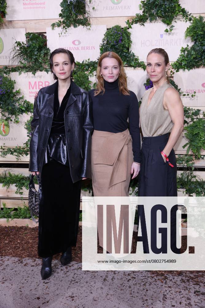 Emilia Schüle, Caroline Herfurth and Anneke Kim Sarnau at the Medienboard Party 2025, Holzmarkt Berlin, 75 Berlinale, International Film Festival, Berlin Germany, Germany