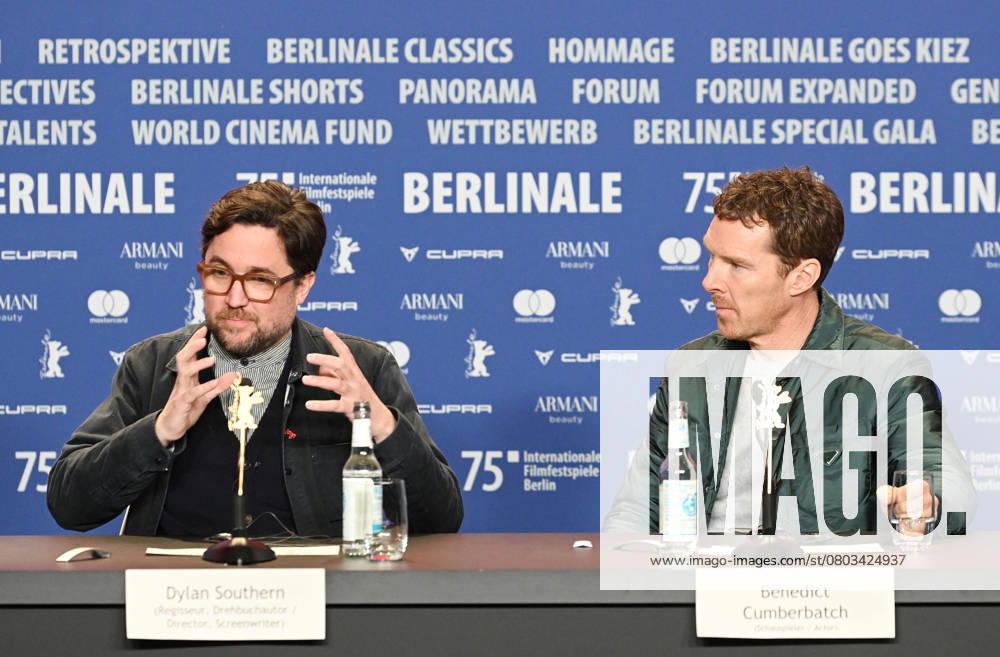British director Dylan Southern and actor Benedict Cumberbatch attend the press conference of The Thing With Feathers at the 75th Berlin Film Festival in Berlin, Germany on Tuesday, February 18, 2025. BER20250218155 RUNExHELLESTAD