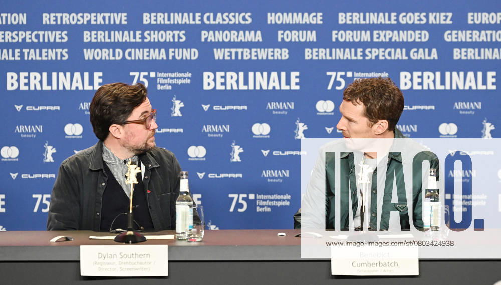 British director Dylan Southern and actor Benedict Cumberbatch attend the press conference of The Thing With Feathers at the 75th Berlin Film Festival in Berlin, Germany on Tuesday, February 18, 2025. BER20250218156 RUNExHELLESTAD