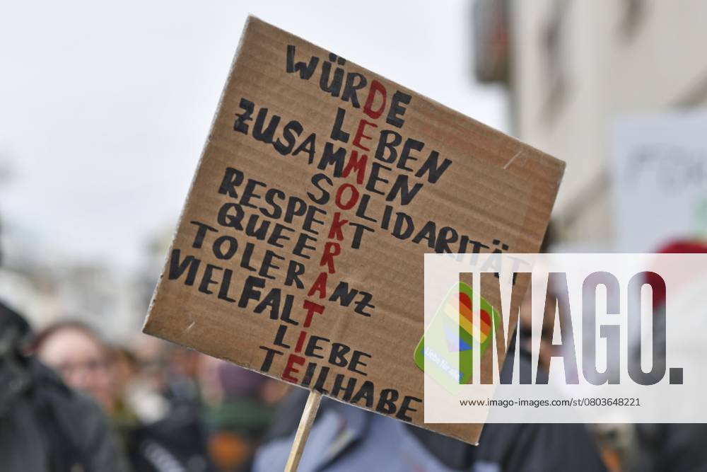 Heidelberg, Deutschland 12. Februar 2025: Pro Demokratie Schild bei Protest gegen Rechtsextremismus Heidelberg, Germany - February 12th 2025: Pro-democracy sign at protest against far-right extremism