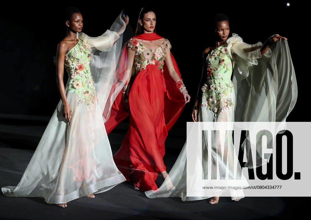 Hannibal Laguna fashion show at the 81st edition of the MBFW Three models at the Hannibal Laguna fashion show at the 81st edition of the Mercedes Benz Fashion Week MBFW , at IFEMA Madrid, on February 21, 2025, in Madrid Spain IFEMA Madrid hosts the Mercedes Benz Fashion Week Madrid MBFW from February 19 to 23 February 21 FEBRUARY 2025 HANNIBAL LAGUNA FASHION Madrid Madrid Madrid Spain