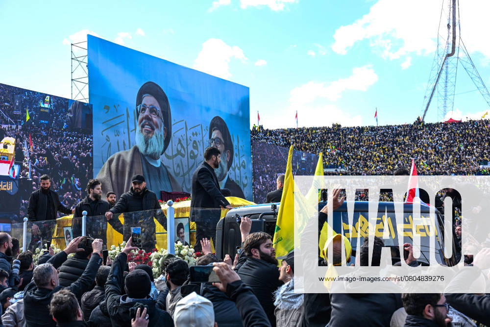 Funeral of Hassan Nasrallah and Hashem Safieddine - Beirut Funeral for Hezbollah General Secretaries Hassan Nasrallah and Hashem Safieddine, both killed by Israel, some five months ago, in Beirut, Lebanon, on February 23rd, 2025. Photo by Ammar Abd Rabbo ABACAPRESS.COM Beirut Lebanon