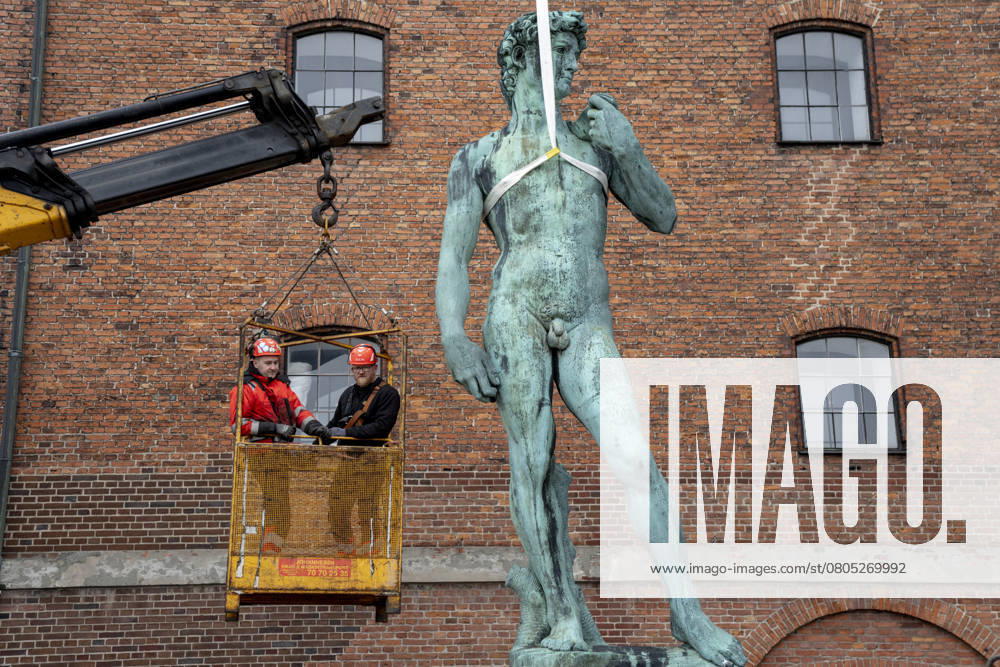 DENMARK COPENHAGEN Five meter high Michelangelo statue of David is being moved Michelangelo s over five meter high statue of David is being moved from Copenhagen s waterfront and transported to the National Gallery of Denmark, where the sculpture will be hoisted in through a window, in Copenhagen, Tuesday, February 25, 2025. The bronze statue will be part of an exhibition about Michelangelo until September 2025. Afterwards, the statue will return to the waterfront.. (Photo: Ida Marie Odgaard Ritzau Scanpix) , Copenhagen Denmark