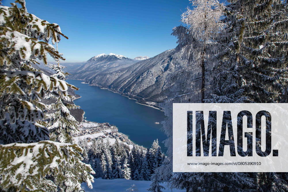 Pertisau, Austria 15 February 2025 In the picture View of Lake Achensee and Pertisau in winter, Tyrol