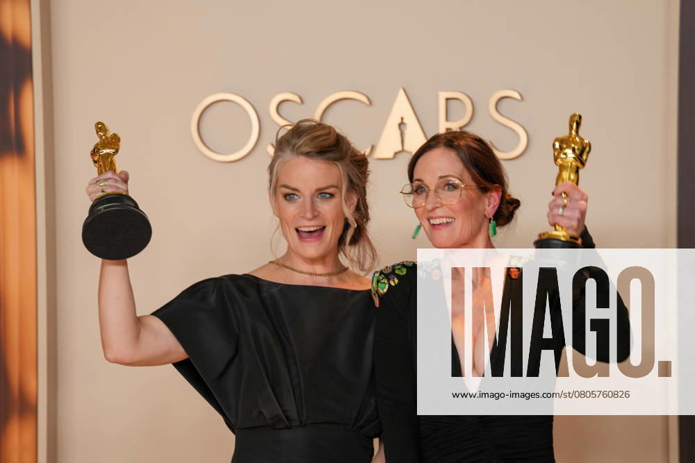 Lisa Remington and Molly O Brien of The Only Girl in the Orchestra celebrate backstage after winning the Oscar for best documentary short film during the 97th Academy Awards in the Hollywood section of Los Angeles on Sunday, March 2, 2025. LAP20250302130 PATxBENIC