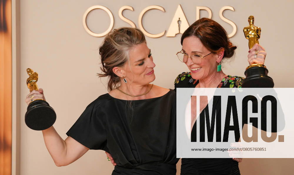 Lisa Remington and Molly O Brien of The Only Girl in the Orchestra celebrate backstage after winning the Oscar for best documentary short film during the 97th Academy Awards in the Hollywood section of Los Angeles on Sunday, March 2, 2025. LAP20250302133 PATxBENIC