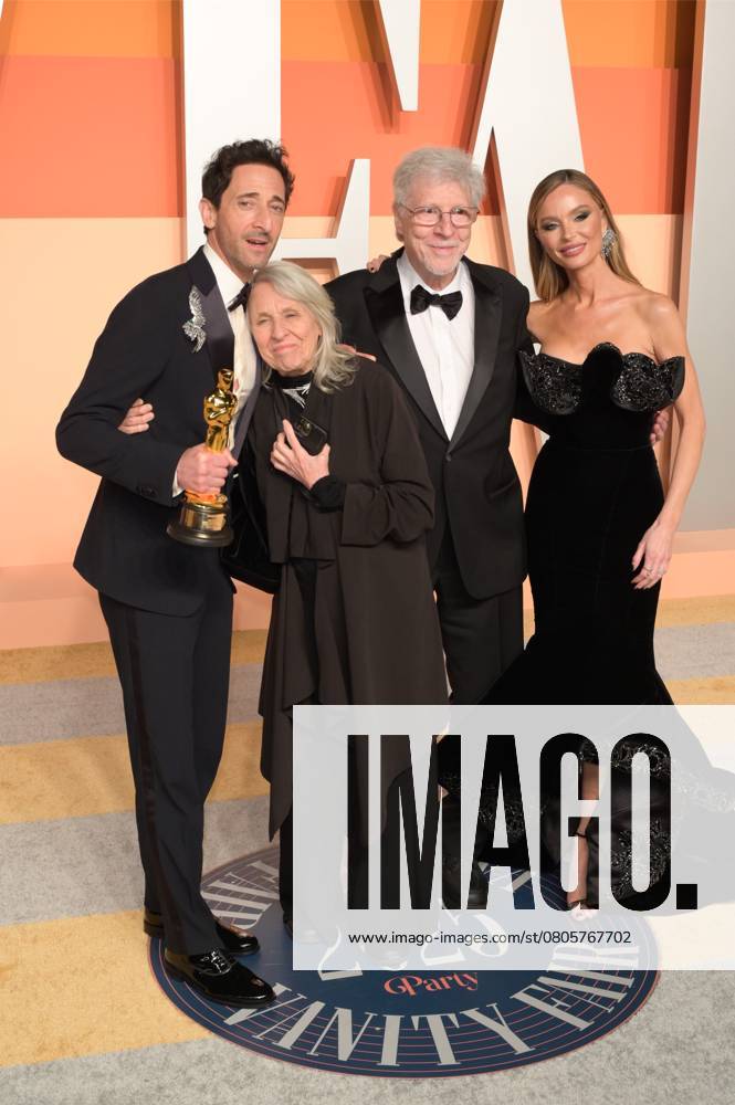 Vanity Fair Oscar Party 2025 - Los Angeles, USA Los Angeles, CA. 02MAR2025: Adrien Brody, Sylvia Plachy, Elliot Brody & Georgina Chapman at the Vanity Fair Oscar Party. Los Angeles CA USA