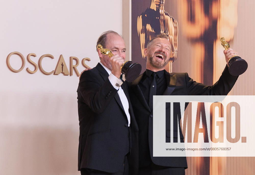 Nathan Crowley (L) and Lee Sandales (R), winners of the Best Production Design award for â€oeWicked†pose in the press room of the 97th Annual Academy Awards on Sunday March 2, 2025 at the Dolby Theater in Hollywood, California. BURT HARRIS BNS PI Hollywood USA - ZUMAp124 20250302_zaa_p124_477
