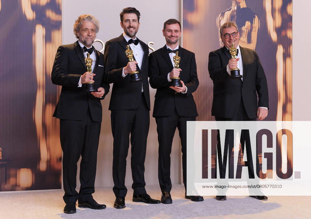 (L-R) Paul Lambert, Stephen James, Rhys Salcombe, and Gerd Nefzer, winners of the Best Visual Effects for â€oeDune: Part Twoâ€Â, pose in the press room of the 97th Annual Academy Awards on Sunday March 2, 2025 at the Dolby Theater in Hollywood, California. BURT HARRIS BNS PI Hollywood USA - ZUMAp124 20250302_zaa_p124_525