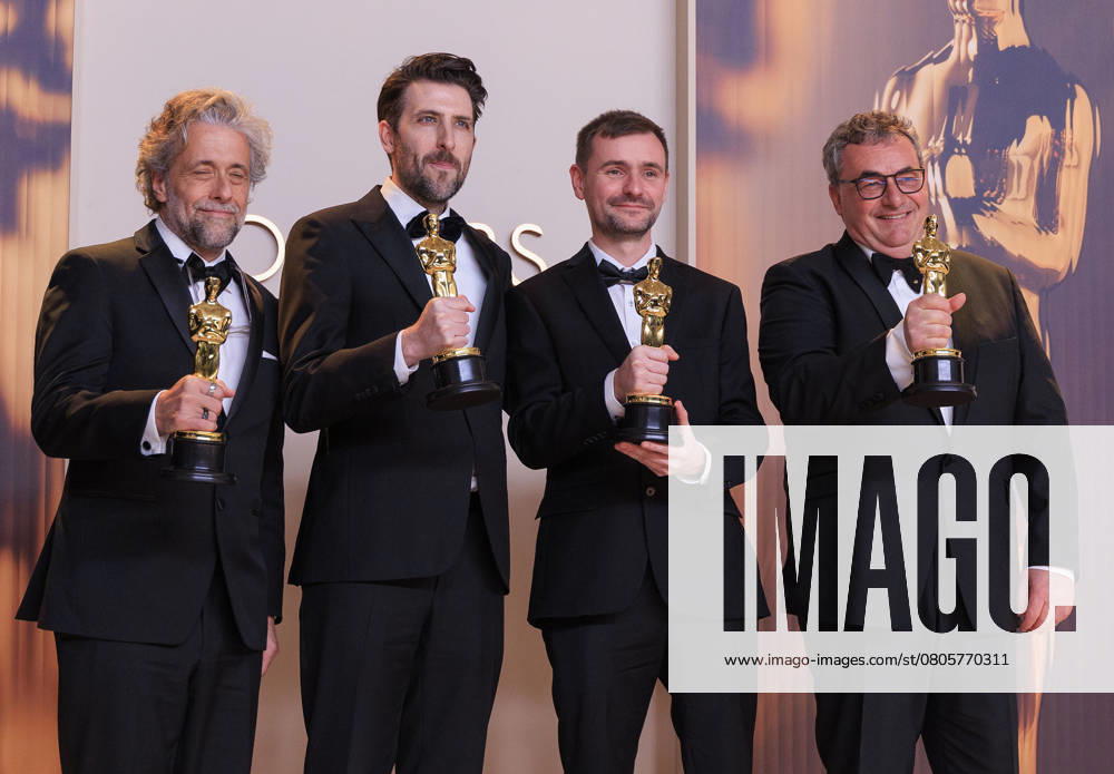 (L-R) Paul Lambert, Stephen James, Rhys Salcombe, and Gerd Nefzer, winners of the Best Visual Effects for â€oeDune: Part Twoâ€Â, pose in the press room of the 97th Annual Academy Awards on Sunday March 2, 2025 at the Dolby Theater in Hollywood, California. BURT HARRIS BNS PI Hollywood USA - ZUMAp124 20250302_zaa_p124_526