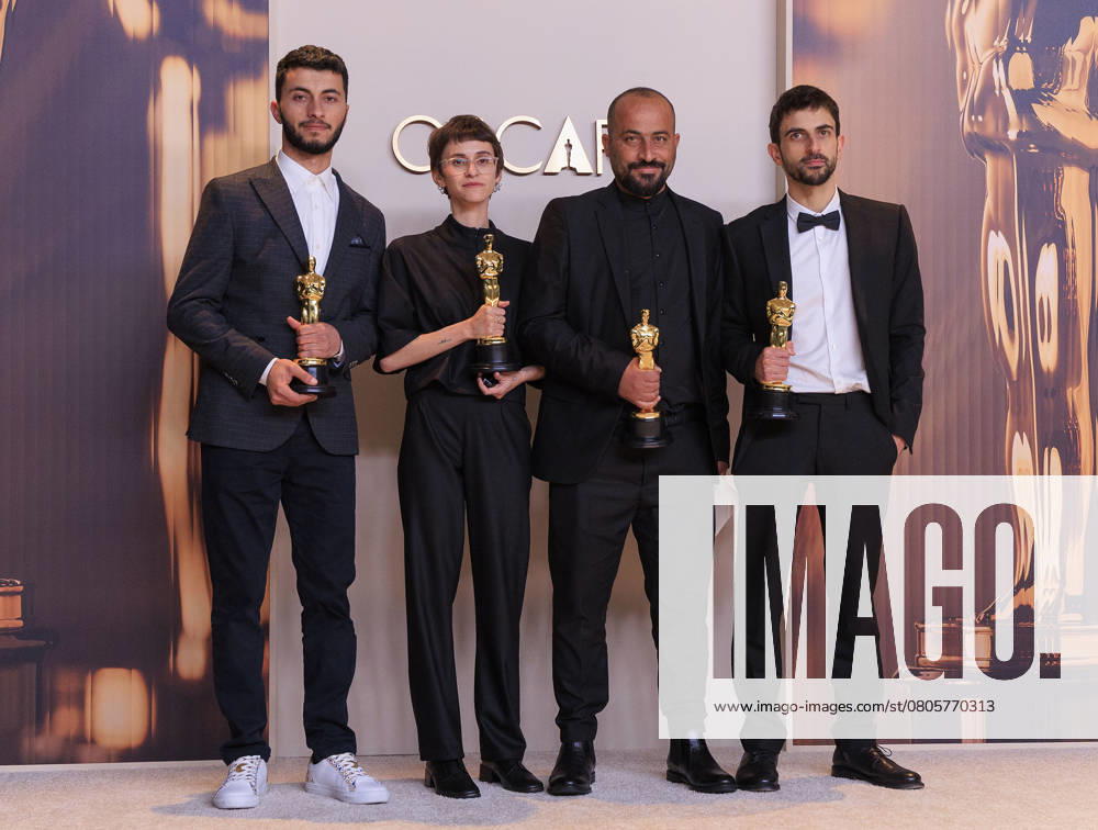 (L-R) Yuval Abraham, Rachel Szor, Hamdan Ballal, Basel Adra, winners of the Best Documentary Feature Film for â€oeNo Other Landâ€Â, pose in the press room of the 97th Annual Academy Awards on Sunday March 2, 2025 at the Dolby Theater in Hollywood, California. BURT HARRIS BNS PI Hollywood USA - ZUMAp124 20250302_zaa_p124_527