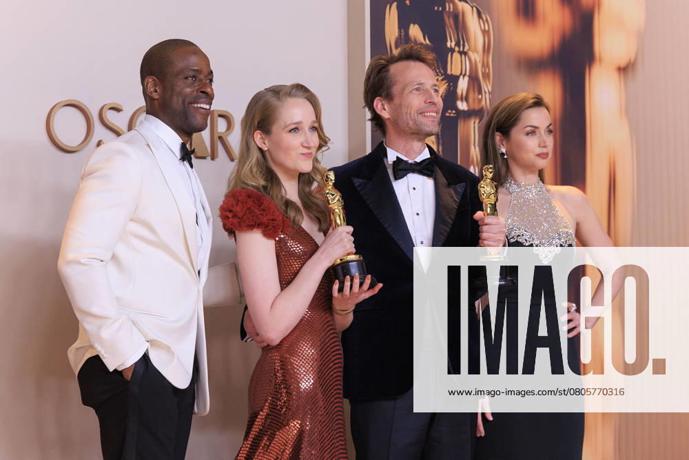 Victoria Warmerdam and Trent (C), winners of the Best Live Action Short Film award for â€oeIâ€⠢m Not a Robotâ€Â, Sterling K. Brown (L) and Ana de Armas (R) pose in the press room of the 97th Annual Academy Awards on Sunday March 2, 2025 at the Dolby Theater in Hollywood, California. BURT HARRIS BNS PI Hollywood USA - ZUMAp124 20250302_zaa_p124_530