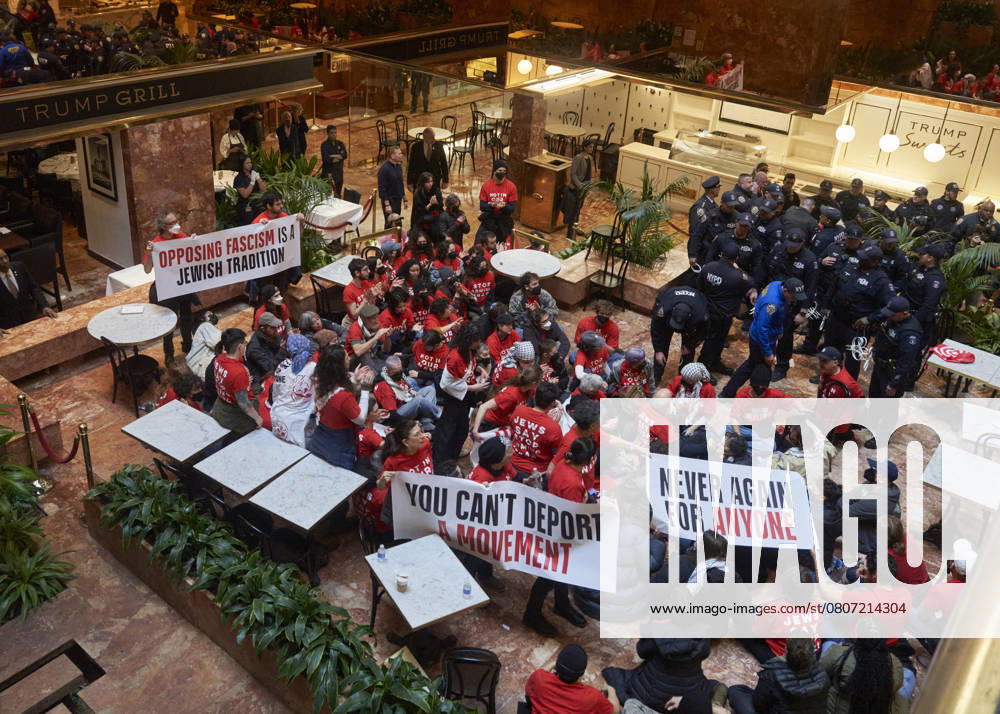 Demonstrators led by Jewish Voice for Peace demanding release of Palestinian activist shut down Trump Tower Sending Message to US President New York City New York USA - ZUMAe87_ 20250313_znp_e87_034