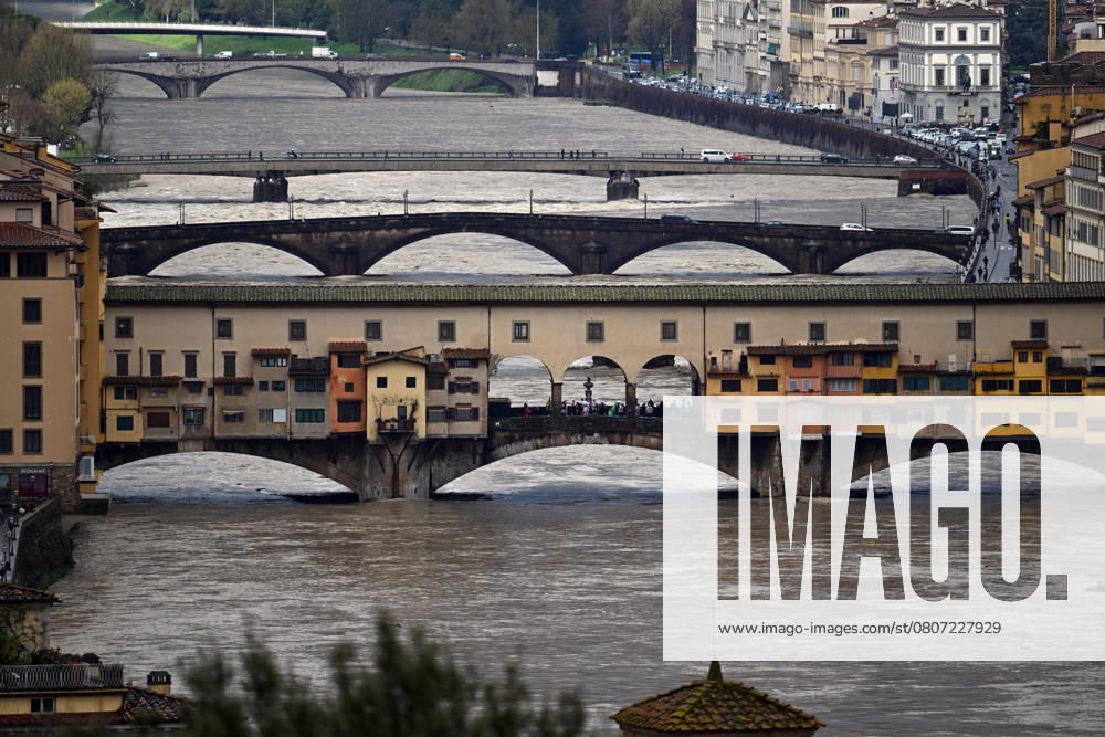 The flood of the Arno river where the orange alert was triggered in Florence, Italy, 14 March 2025. Bad weather on Friday pummelled Tuscany and Emilia-Romagna as several rivers in the two regions were above alert level for torrential rain and flooding. In Tuscany, where schools remained closed in several cities including Florence amid an orange weather alert, heavy rain overnight peltered in particular the Mugello area north of the Tuscan city..ANSA CLAUDIO GIOVANNINI Florence Italy - ZUMAa110 20250314_zaf_a110_001