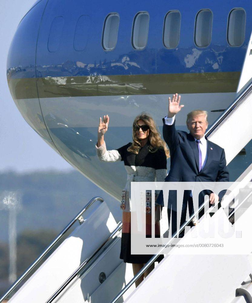 Trump in Japan U.S. President Donald Trump and first lady Melania arrive at U.S. Yokota Air Base in the suburbs of Tokyo on Nov. 5, 2017. Trump will stay in Japan until Nov. 8 to discuss regional security and other issues with Prime Minister Shinzo Abe.