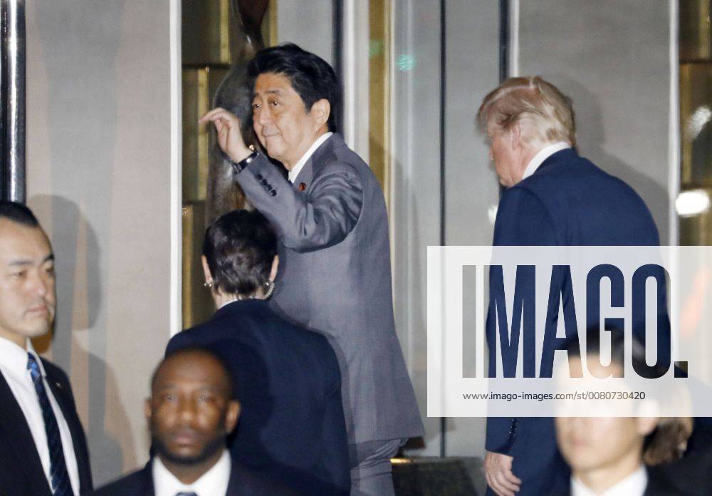 Trump in Japan Japanese Prime Minister Shinzo Abe (C) and U.S. President Donald Trump (R) arrive at Ukai-Tei restaurant in Tokyo s Ginza on Nov. 5, 2017, a day before their formal talks at Abe s office.