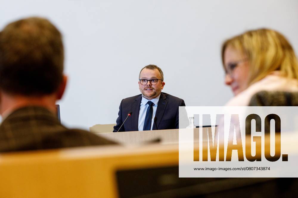 Minister of Energy Mathieu Bihet pictured during a meeting of the Chamber Commission Energy, Environment and Climate at the federal parliament in Brussels, Tuesday 18 March 2025. Today Ministers come to expose their politics in several commissions. HATIMxKAGHAT 115212180