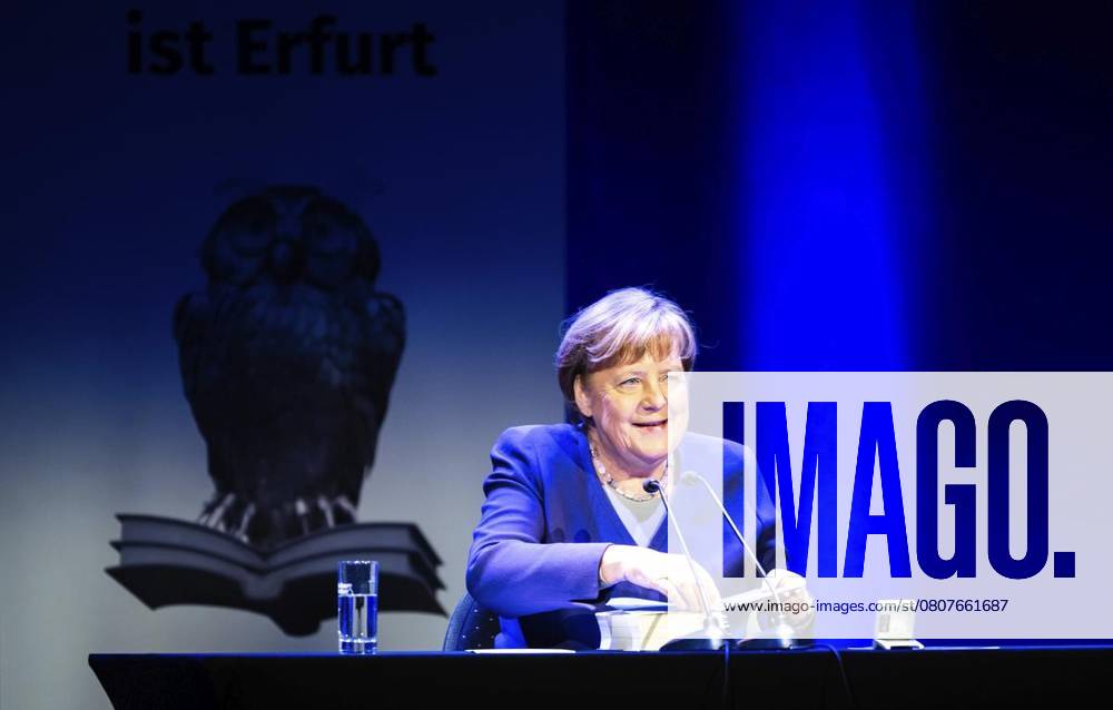 Erfurt Former German Chancellor Angela Merkel CDU reads from her book Freiheit Deutschland Thueringen Erfurt Copyright SaschaxFromm