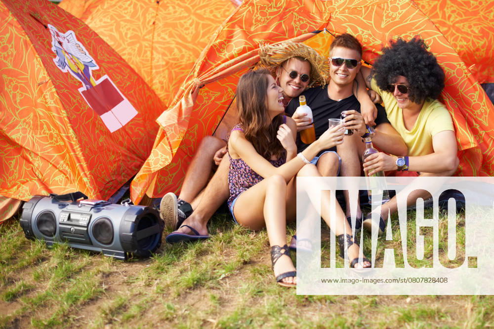 People, music festival and drinks by tent, excited and relax wellness in nature with friends. Men, woman or happy at social celebration for concert, weekend vacation or bonding in summer fun at party., model released, , 56570012.jpg, people, music, festival, drinks, woman, happy, friends, men, party, summer, man, nature, fun, wellness, social, vacation, excited, drink, relax, concert, celebration, weekend, bonding, app, tent, music festival, summer fun, young, women, girl, group, youth, smile, person, outdoor, travel, park, together, laughing, wine, clothes, time, funny, holiday, urban, crowd, beer, listening, sunshine, happiness RECORD DATE NOT STATED