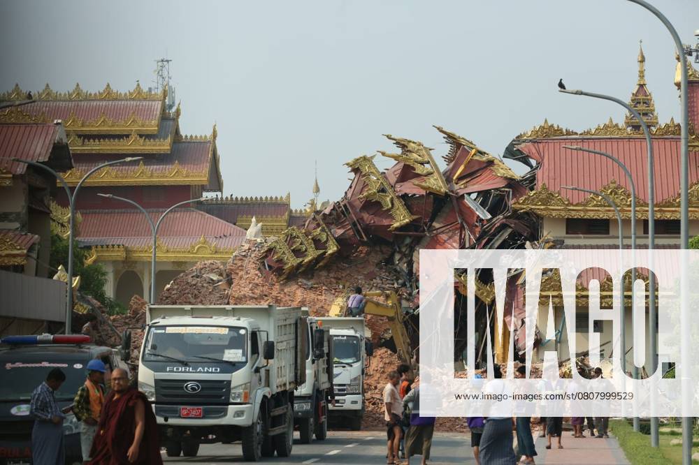 (250330) -- BEIJING, March 30, 2025 -- This photo taken on March 29, 2025 shows a damaged building after an earthquake in Mandalay, Myanmar. A powerful 7.7 magnitude earthquake, followed by a 6.4 magnitude aftershock minutes later, struck Myanmar s Mandalay region on Friday, causing massive casualties and damage in multiple countries. (Photo by Xinhua) XINHUA PHOTOS OF THE DAY MyoxKyawxSoe