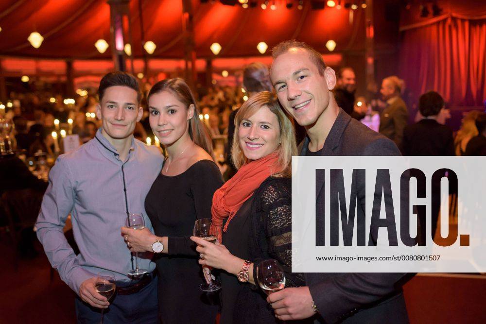 Palazzo Premiere in Stuttgart the Dinner Show Palazzo is with the New Program Curiosities in the 14 Season from left Art Turner Marcel Nguyen with Girlfriend Michelle Timm Ringer World Champion Frank Stäbler with Wife Sandra Stäbler