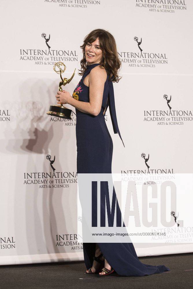 USA: 2017 International Emmy Awards Anna Friel winner best actress poses on stage at press room for 2017 Internation Emmy Awards at Hilton Hotel New York New York United States Hilton Hotel LevxRadin