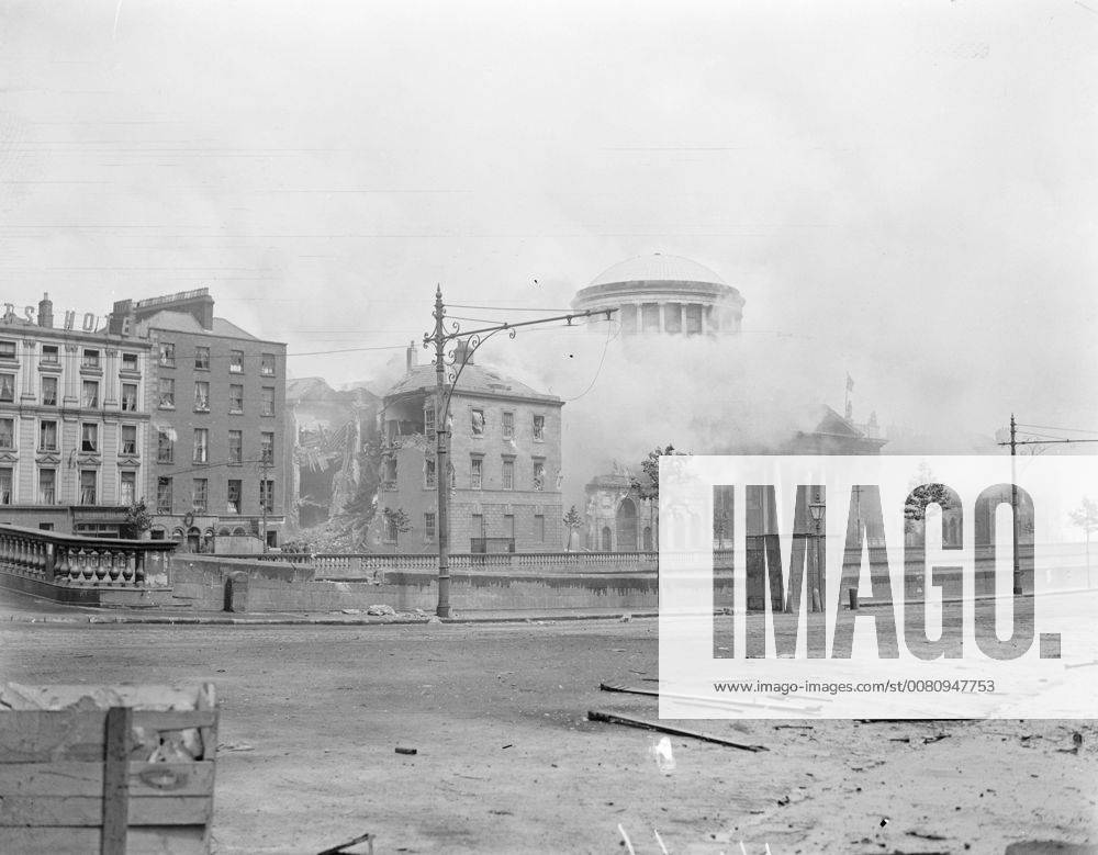 The Great Battle of Dublin The capture of the Four Courts in Dublin . The Four Courts ablaze from end to end after the explosion . 1 July 1922, Ireland