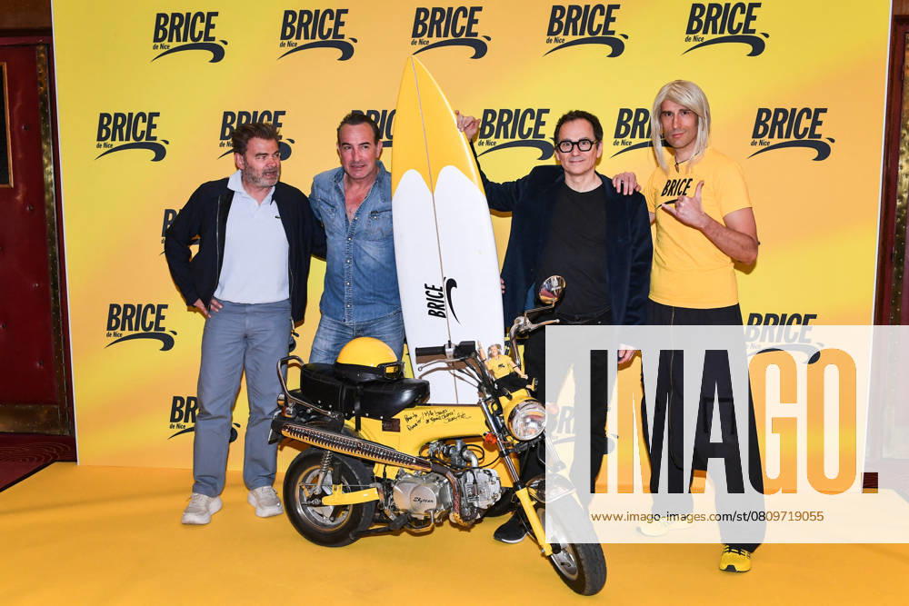 Preview of the film Brice de Nice in Paris FA French actor Jean Dujardin poses for a photo-call with French film director James Huth and French actor Clovis Cornillac for the film Brice de Nice at the Grand Rex Cinema in Paris, on April 6, 2025. Photo by Firas Abdullah ABACAPRESS.COM Paris Ile-de-France France