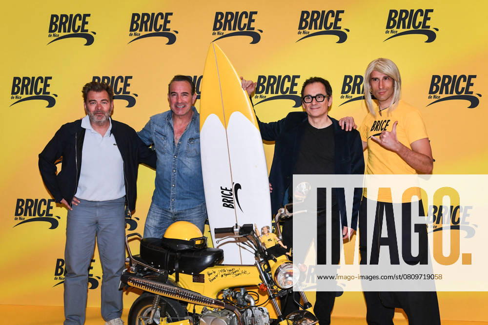 Preview of the film Brice de Nice in Paris FA French actor Jean Dujardin poses for a photo-call with French film director James Huth and French actor Clovis Cornillac for the film Brice de Nice at the Grand Rex Cinema in Paris, on April 6, 2025. Photo by Firas Abdullah ABACAPRESS.COM Paris Ile-de-France France