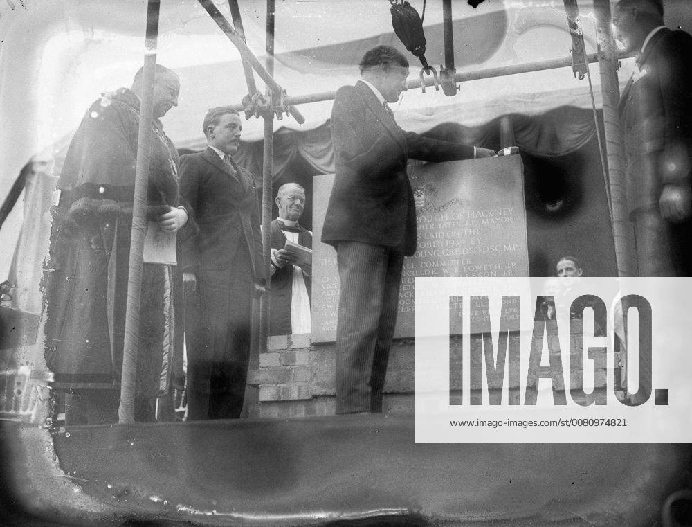 Minister of Health , Sir Hilton Young , lays the foundation stone of Hackney s new Town Hall . 22 October 1934, United Kingdom England