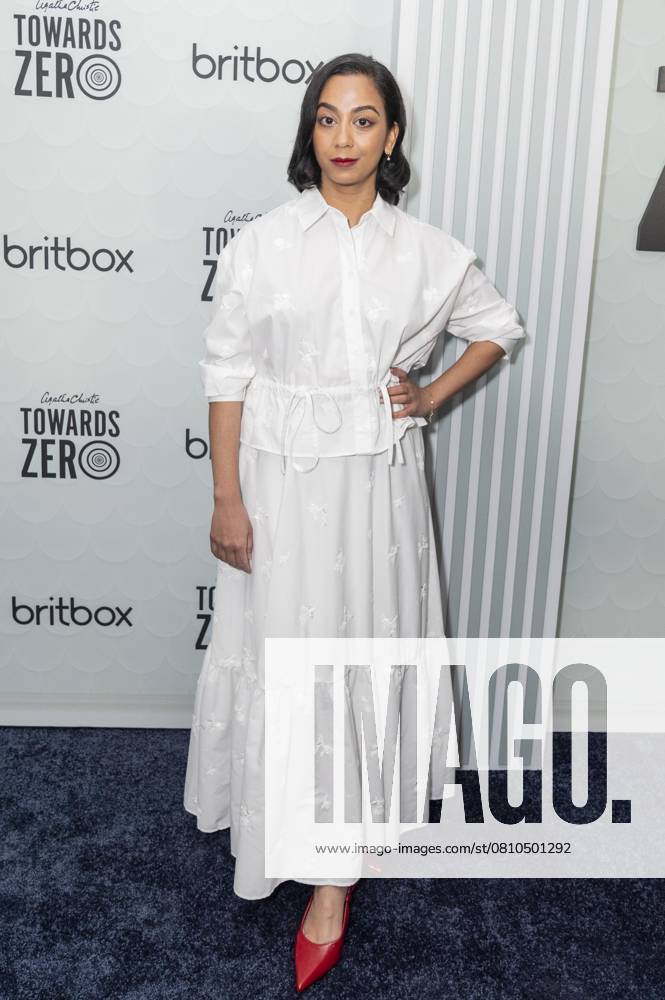 Anjana Vasan wearing dress by Judith Milgrom for Maje attends US premiere of the BritBox Agatha Christie s Towards Zero at Metrograph in New York on April 9, 2025 New York USA - ZUMAr339 20250409_znp_r339_016