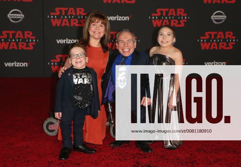 LOS ANGELES, CA - DECEMBER 9: Warwick Davis, Samantha Davis, Lloyd Davis, Annabelle Davis, at Premiere Of Disney Pictures And Lucasfilm s Star Wars: The Last Jedi at Shrine Auditorium in Los Angeles, California on December 9, 2017.