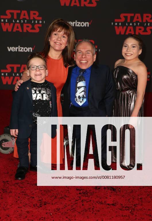 LOS ANGELES, CA - DECEMBER 9: Warwick Davis, Samantha Davis, Lloyd Davis, Annabelle Davis, at Premiere Of Disney Pictures And Lucasfilm s Star Wars: The Last Jedi at Shrine Auditorium in Los Angeles, California on December 9, 2017.