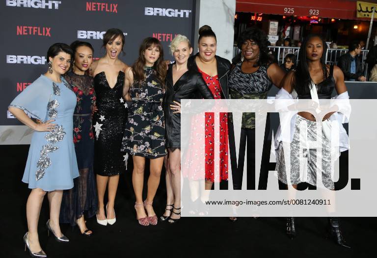 WESTWOOD, CA - DECEMBER 13: Rebekka Johnson, Kia Stevens, Brit Baron, Jackie Tohn, Kimmy Gatewood and Britney Young, at Premiere Of Netflix s Bright at The Regency Village Theatre, In Hollywood, California on December 13, 2017.